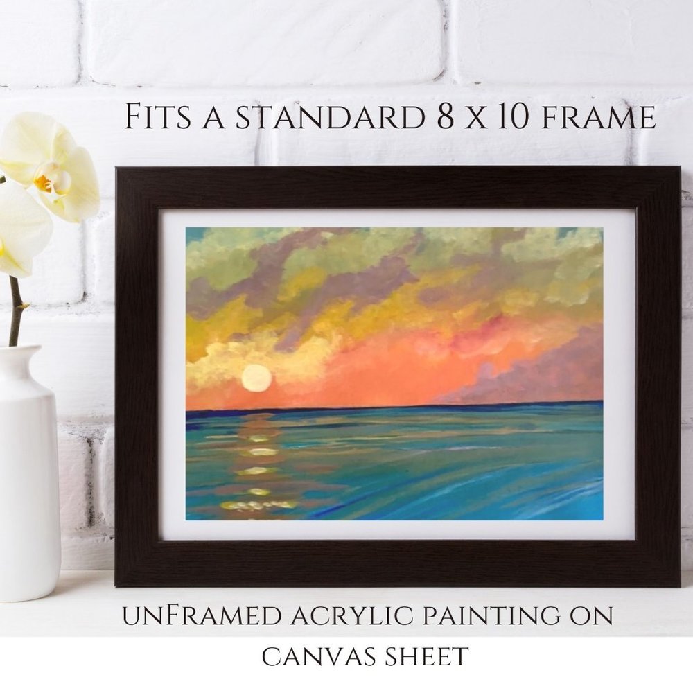 Ocean Sunset Wall Art Hand Painted Canvas Art , Beach Scene, Home Décor